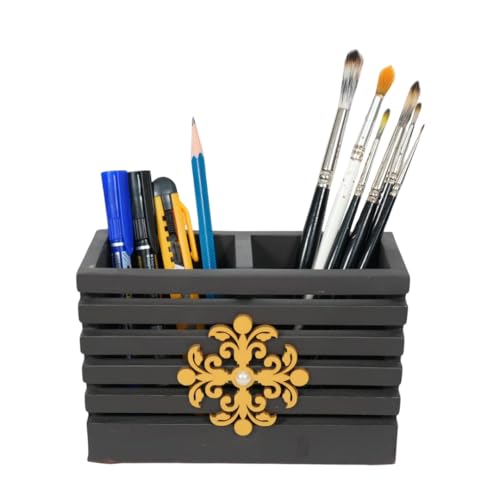 Image of Decorative Embossed Design Pencil and Pen Stand | Desk Organizer for Stationery Storage | Suitable for Office Desk, Study Table, Home and Workspace Use (Design 17)