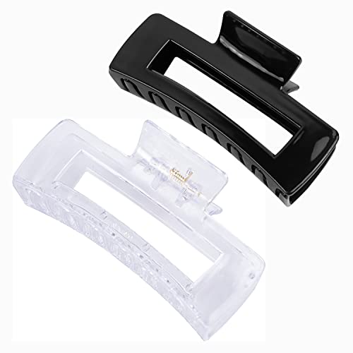 MAORULU Hair Claw Clips for Thick Hair, Large Hair Clips for Women and Girls, Strong Hold Banana Clips, Black&Clear 2Pcs