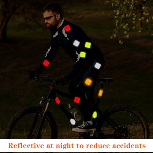 Image of Ymapinc 40PCS Square Reflective Warning Stickers - Fluorescent Yellow-Green, Yellow, Red, White, Waterproof PVC Safety Decals for Bike, Helmet and Vehicles