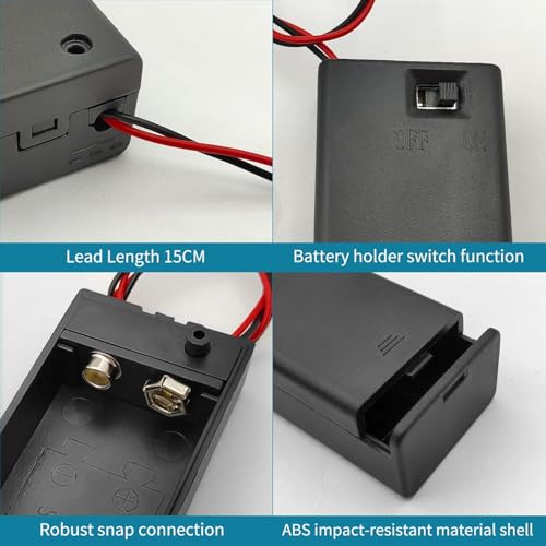 9V Battery Holder 3 Pack, 9 Volt Battery Holder with Switch, 9v Battery Case with Switch (9V) - image 2