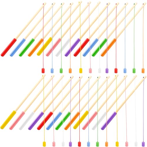 Feradny 24 Pcs 10 Inch Kids Magnetic Fishing Poles Wooden Magnetic Fishing Rods Colorful Wooden Fishing Games for Kindergarten Boys Girls Fishing Game Birthday Gifts 8 Colors