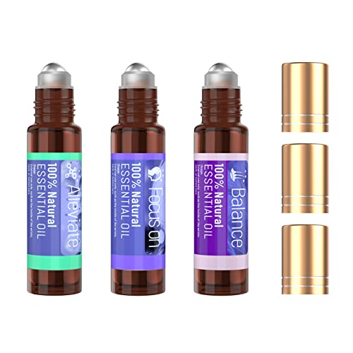 Bisirbat Essential Oils Set (Focus On, Alleviate, Balance), Essential Oils,Aromatherapy Oils For Massage, Skin Care,Yoga,Home - Natural Fragrance Gift For Women And Men,Pack 3 X 0.34 Fl.oz #TOP1