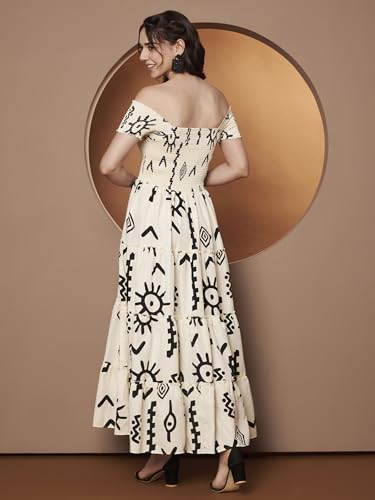 Image of ZWERLON | Dress for Women | Elegant Off-Shoulder Tiered Maxi | Short Sleeve Ruffle Detail | Casual Chic Look