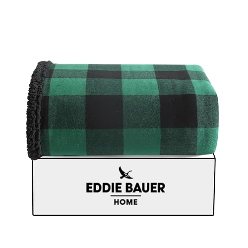 Image of Eddie Bauer - Blanket, Super Soft Reversible Sherpa & Brushed Fleece Bedding, Throw Blankets for Couch, Ideal for Lounging (Cabin Plaid Green)