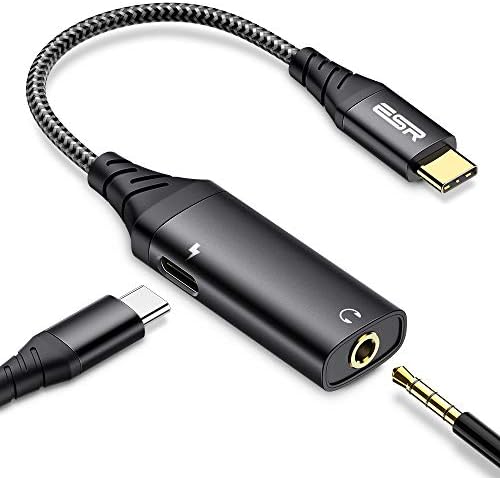 ESR Improved 2 in 1 USB C Headphone Adapter Nylon Cable with Charging Socket, Fast Charging Support, Type C to 3.5mm Audio Adapter for Aux, Compatible with Galaxy S22/S21/S10, iPad Air 5/4/Mini 6/Pro
