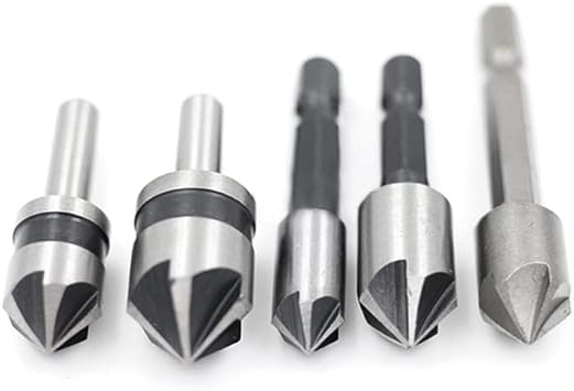 Countersink Drill Bit Set - 5 Countersink Drill Bits for Wood | High Speed Steel 82/90 Degree 5 Flute Shank Bit Countersink Sizes Allystyle