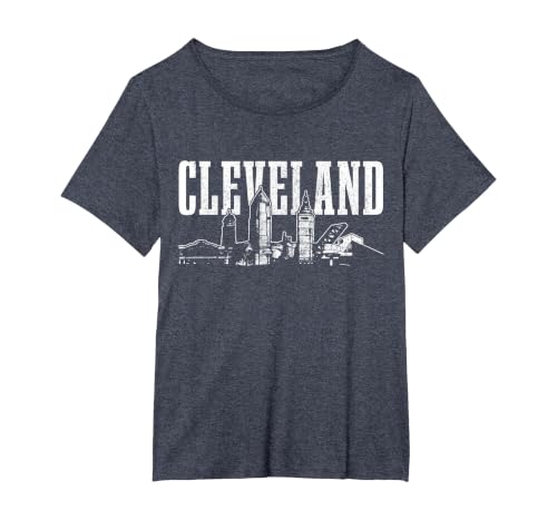 Cleveland Ohio Skyline Pride Vintage Cleveland T-Shirt, Women's Plus, Heather Blue, 4X