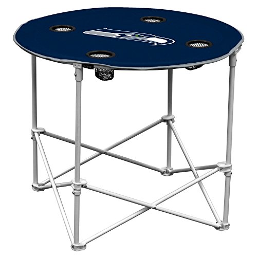 NFL Logo Brands Seattle Seahawks Collapsible Round Table with 4 Cup Holders and Carry Bag, Team Color