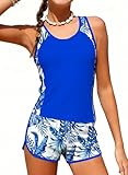 blibean Tween Girls Swimsuit Teen 2 Piece Bathing Suit Big Kids Fashion Hawaii Tankini Set Swim Shorts Junior Floral Beach Padded Swimwear Traje Baño Niñas Size 14 15 16 Year Old Royal Blue