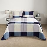 OHS Teddy Fleece 10.5 Tog Coverless Duvet King Size, Gingham Washable Coverless King Size Duvet Camping Travel Duvets Soft Warm Comfy King Bedding with Pillowcases - Navy