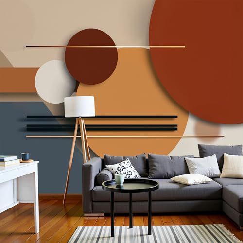 Papier peint panoramique géométrique pour transformer un mur blanc en décor moderne terre cuite - 3