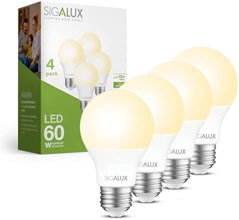 Sigalux A19 LED Light Bulb Energy Star Certified, 75 Watt Equivalent, Dimmable LED Bulb Soft White 2700K 1100LM 11.5W, E26 Standard Led Bulbs, UL Listed, 6 Pack