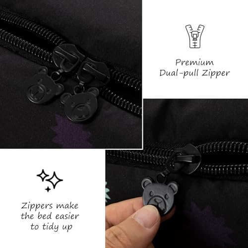 Image of Meeting Story Glow in the Dark Girl Butterfly Full Bedding Sets Zipper Bedding, 3 Pcs Zip Up Comforter Bed in a Bag with Fitted Sheet and 2 Pcs Pillowcases(Blackpurple,Full)