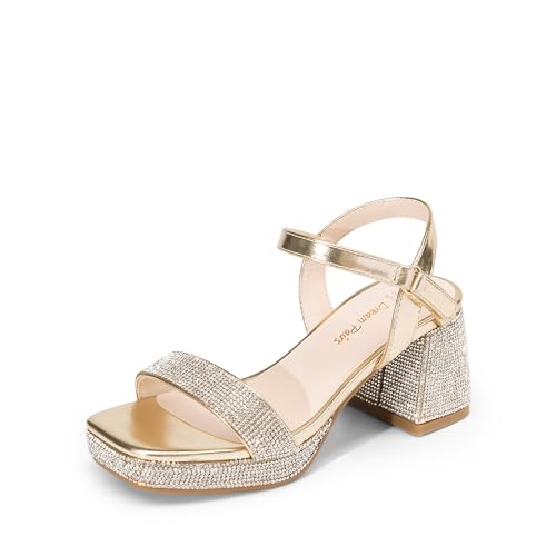 DREAM PAIRS Girls Sandals Open Toe Low Block Chunky Heels Sandals Party Dress Pumps Shoes for Little Big Kid 13 Little Kid Gold