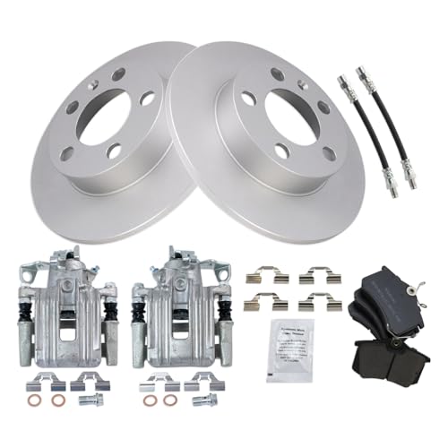 Image of TRQ Rear Brake Pad and Rotor Set Semi Metallic G Coated Rotors Calipers Compatible with 1999 Volkswagen Jetta