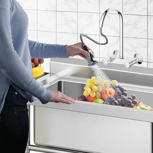 Image of Garvee Outdoor Freestanding Stainless Steel Utility Sink, Commercial Single Bowl Prep Sink with Backsplash for Kitchen, Restaurant, Laundry, Garage, Bar & Workshop - Easy Clean & Anti-Splash Design