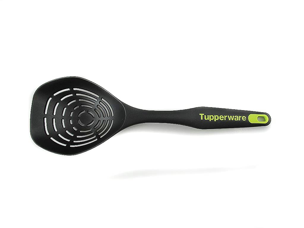 TUPPERWARE Griffbereit Schaumlöffel Tief schwarz-gelb Abtropflöffel Löffelsieb