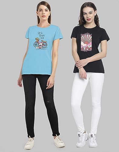 Image of Combo Women's T-Shirts, Cotton Half Sleeves Round-Neck Printed T-Shirt for Girls, & Women Tees (Pack of 2) 960-980-