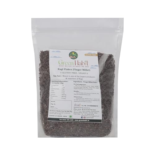 Image of GreenHabit Ragi Flakes 500gm - Nutritious and Gluten-Free Finger Millet Cereal a.k.a nachini Poha - High Fiber Breakfast (Ragi Flakes, 500 gm)