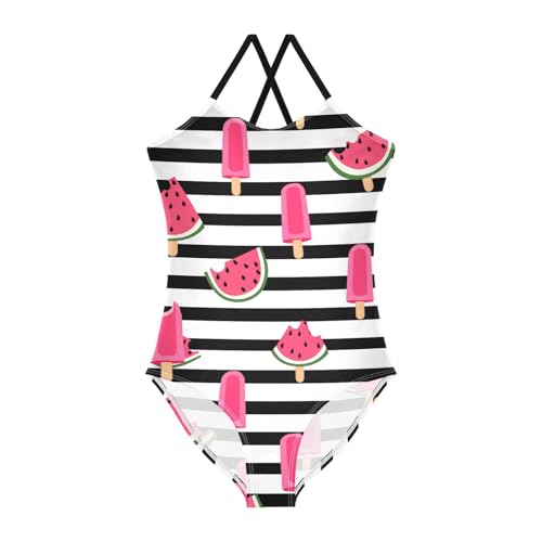 Watermelon Black White Striped Girls One Piece Swimsuit Beach Swimwear 20862004