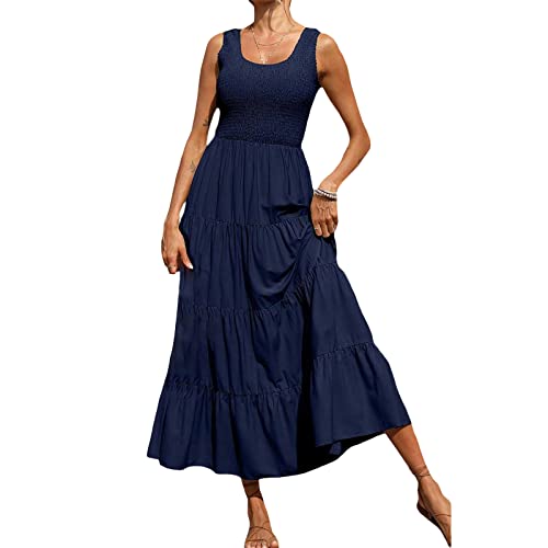 Women Summer Dress Sleeveless High Waist Ruffles Pleated Maxi Dresses Young Girl Beach Holiday Sundress2