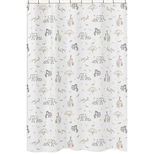 Sweet Jojo Designs Dschungel-Safari-Tiere, Badezimmer-Stoff, Badewanne, Duschvorhang, Hellbraun, Beige, Braun, Taupe, Schwarz und Weiß, geschlechtsneutrale Tiere, Elefant, Elefanten, Serengeti Cover