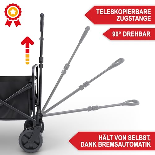 ONBEST Bollerwagen faltbar - Plus Regenschutz - Faltbollerwagen - Bollerwagen Für viele Anwendungen - Outdoor - klappbarer Transportwagen klappbar (Grau)