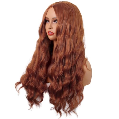 Image of MapofBeauty 28 Inch /70 cm Long Wavy Middle Part with No Bangs Synthetic Fiber Curly Fashion Women Party Cosplay Wig (Ginger Orange)