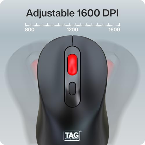 Image of TAG WM900 Black /Red Wireless Mouse, 2.4GHz + Bluetooth, Silent Clicks, 10m Range, Type-C Charging, Adjustable DPI (800 /1200 /1600), 72 Hours Usage, for PC /Mobile /Tablet, Supports Windows /Mac /Linux /iOS