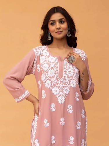 Image of Sidhidata Women Rayon Regular Stylish Kurti with 3 /4 Sleeves & Beautiful Neck Embroidery Ideal for Casual Office Wear & Everyday Comfort (Kurti Angell)