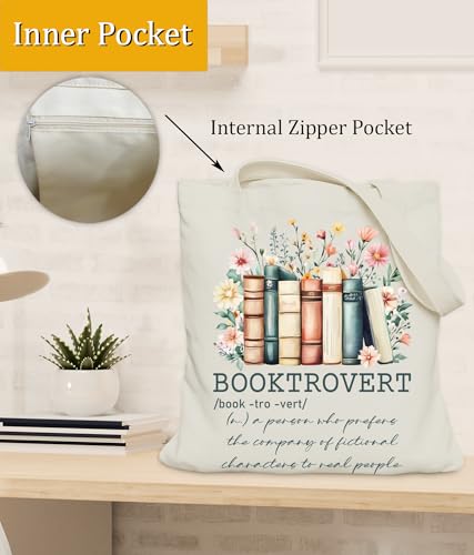 Image of Book Lovers Gifts Tote Bag for Bookish Readers, Aesthetic Book Tote Bag for Librarian, Medium Size with Inner Pocket
