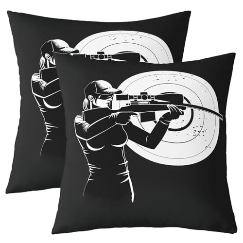 Erosebridal Set of 2 Shooting Sports 16x16 Throw Pillow Covers, Shooting Games Cushion Covers For Kids Boys Girls, Athletes Target Lumbar Cushion Cases For Sofa, Athletics Sport Decorative Pillowcases