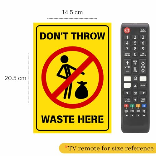 Image of Don't Throw Waste Here Sign Sticker Board | 20.5 x 14.5 CM | Peel & Stick or Screw Fixing | Pack of 2 Waste Warning Sign for Home, Office, Shop & Public Areas (Don't throw waste here, Medium -20.5 x 14.5 CM)