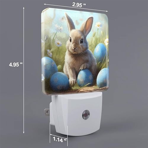 Image of Easter Blue Bunny Eggs LED Plug-in Night Lamp 2 Piece Set, Auto Sensor Nightlights Set of 2 for Bedroom Bathroom