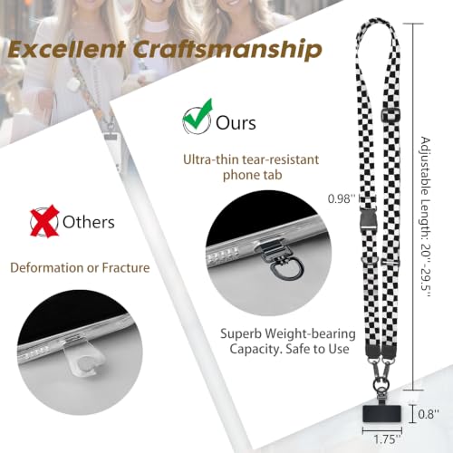 Image of Icycay Phone Lanyard Crossbody Strap Adjustable Teacher Women Checkered | for Cell Phone Case Keys ID Badges, Anti Theft, Multifuctional, Neck Phone Holder, Travel Hiking Essential Accessories, Gifts