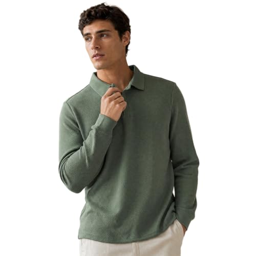 Image of Nobero Popcorn Textured Full Sleeve Polo T-Shirt for Men | Regular Fit