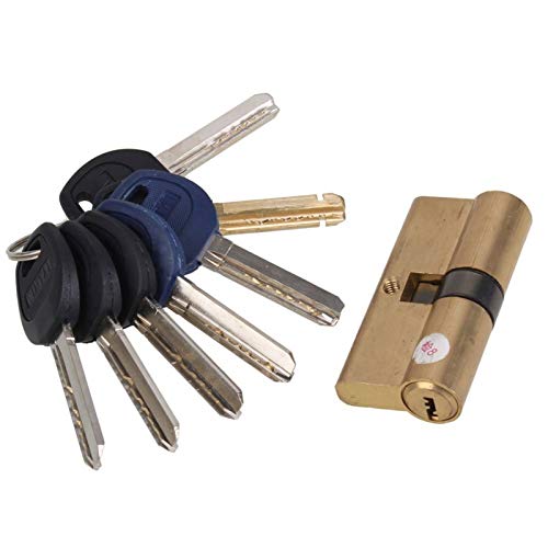 Bombin Cerradura Seguridad,Cilindro Cerradura Segu Encienda el pulgar perfil europeo cilindro barril de 5 pines bloqueo latón níquel Acabado Satinado 65mm (32.5x32.5mm)