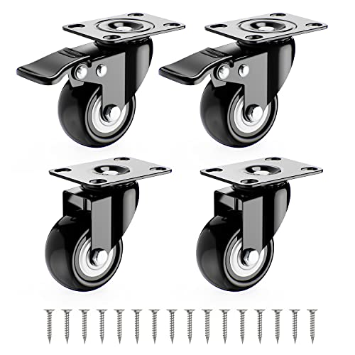 Ruedas para Muebles Pesados con 2 Freno + Tornillos - 40mm Hasta 140kg - 4 Ruedas que No Dejan Marcas de Alta Resistencia - 40mm Ruedas Giratorias para Palets Engomadas - Negro