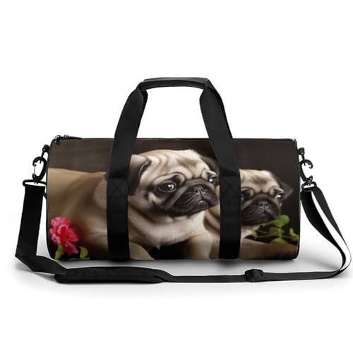 Duffel Bag Puppys Pug Printed Foldable Gym Bag for Men Women Duffle Bag Lightweight with Inner Pocket for Travel Sports