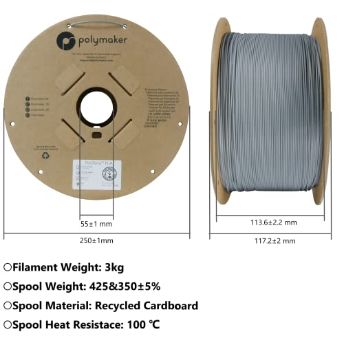 Image of Polymaker PolyLite PLA 1.75mm, Grey 3kg - Cost Effective 3D Printing Filament for Big Projects