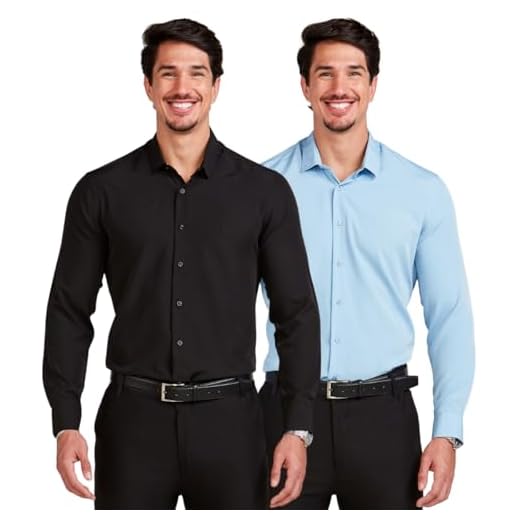Kit 2 Camisa Social Manga Longa Masculina (BR, Alfa, P, Regular, PRETO AZUL BEBÊ)