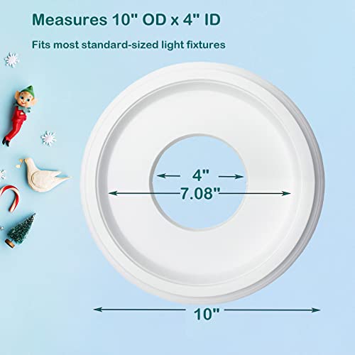 2 Pcs Ceiling Medallion Round Ceiling Light Medallions, 10"Od X 4"Id Ceiling Trim Ring Plate, Smooth Finish Ceiling Medallions, Backdrop Decor For Light Fixtures & Ceiling Fans White #TOP4