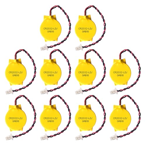 EEMB 10-Pack CMOS Battery CR2032 3V Lithium Battery with Wire Leads and SHR Connector Computer CMOS Replacement for Laptop Intel NUC and ASUS ROG Strix G702 G702V