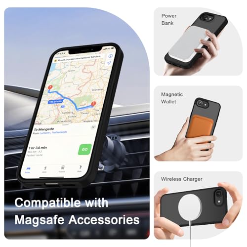 Image of YENAPOON for iPhone 17e Case, iPhone 16e Case, Matte Magnetic Phone Cover [with 1 Screen Protector] [Support for MagSafe] [Shockproof Military Grade Protection] Translucent Frosted Back, Black