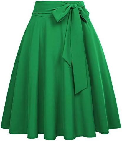Belle Poque Women's Midi Skirt A-Line Swing Skirt with Pockets Green Size S