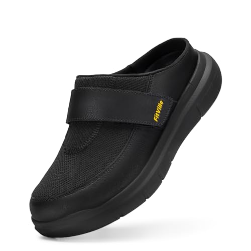 Image of FitVille Wide Slippers for Men Slip-On Wide Mens Mules Clogs for Swollen Feet Adjustable Indoors Lightweight Walking Shoes