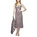 Alex Evenings Women's Tea Length Mock Jacket Dress with Button Front, Pewter/Frost, 8 Petite