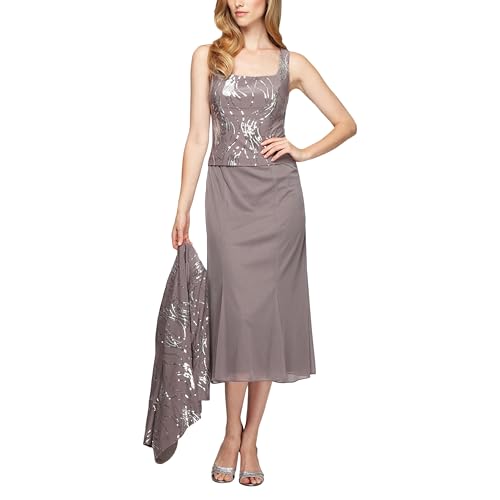 Image of Alex Evenings Women's Tea Length Jacket Dress, Perfect for Weddings, Formal Events (Petite and Regular Sizes)