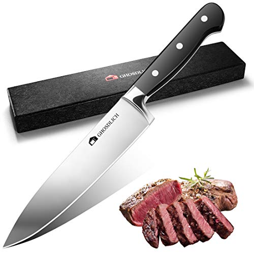 Ghosdlich 8 inch Chef Knife Pro Kitchen Knife Forged from German Stainless Steel 5Cr15Mov (HRC58), Full Tang, Ultra-sharp Classic Cooks Knife with Ergonomic Handle for Home Kitchen & Restaurant