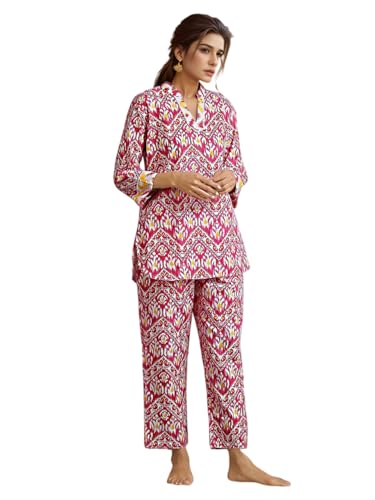 Image of NAINVISH Women Rayon Blend Floral Ethnic Co-Ord Set | Casual Wear Pant Top Set | Fancy | Full Pair Set | Co Ord Set Stylish | Winter | Top & Pant Set
